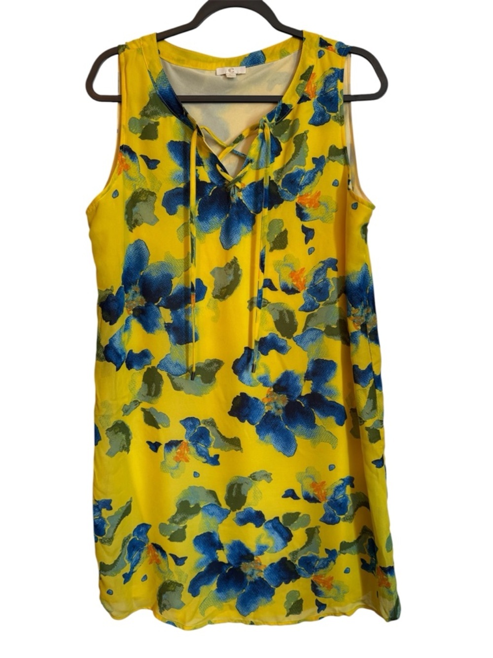 C Yellow Dress with Blue Floral Accents